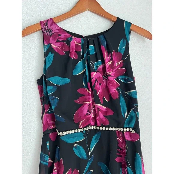 Alexa B Nites Floral Maxi Dress Black Purple Teal Sleeveless Party - Picture 2 of 5